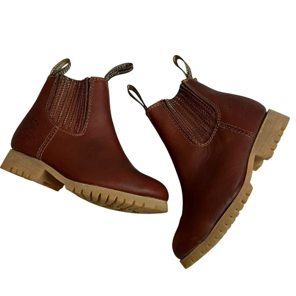 El Agavero Brown Leather Farm Ranch Boots Lug Sole Kids US size 13 Mexican 19.5